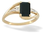 14K Yellow Gold Genuine Emerald-cut Black Onyx and Diamond Ring