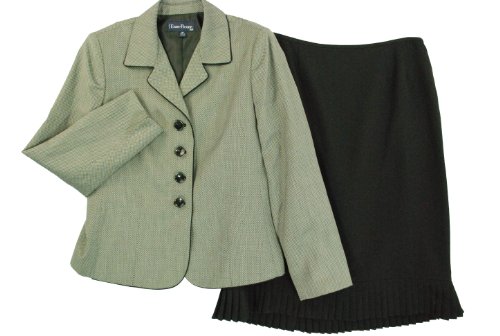 Evan Picone Skirt Suit - Four Button Jacket and Pleated Ruffle Skirt