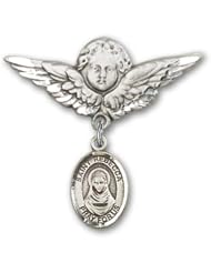 Sterling Silver Baby Badge with St. Rebecca Charm and Angel with Wings Badge Pin