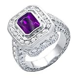 Size 8 - 2.50 Ct Emerald Pave Antique Design Solitaire Cocktail Ring Amethyst Cz Size 8 - 2.50 Ct Emerald Pave Antique Design Solitaire Cocktail Ring Amethyst Cz