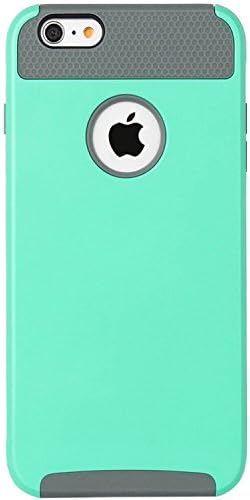 Lumsing Hybrid Double Layer Armor Defender Case for Apple iPhone 6/6s with Screen Protector, Mint Green/Grey