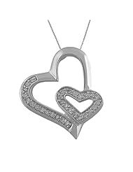 Sterling Silver Cubic Zirconia Double Hearts Necklace (18 Inch)