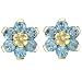 14K Yellow Gold Flower Blue Topaz Earrings