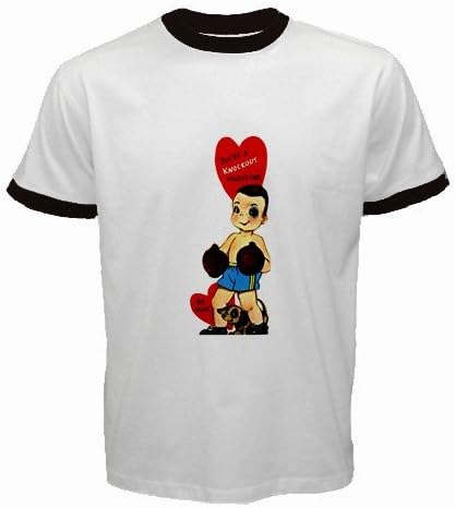 Men's Customized VALENTINE DAY BOXER BOXERS BOXING 100% Cotton White Ringer T-shirt