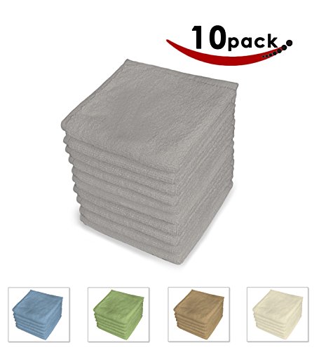 Washcloths-Hand-Face Towels -10 Pack-600-GSM, 100% Cotton, Extra Soft Low Twist Ring Spun Yarn Cotton Washcloths, Highly Absorbent - by Pacific Linens (Grey)