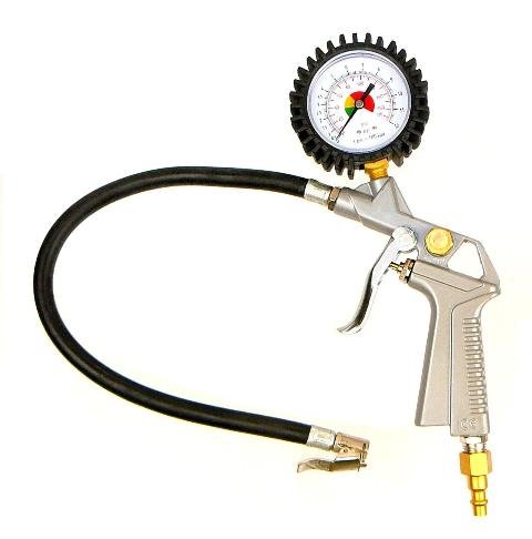 Pistol-Grip Tire Air Inflator Gun with Extra-Large Gauge - 16 Hose- Valve-Stem Lock