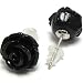 12mm coral carved rose flower earring pair black