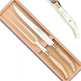ProPassione Laguiole Carving/Serving Set in Box, light marbled/brass handles, polished, Dimensions: l 32 cm