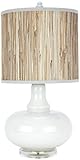 IMAGE OF White Glass Base with Grass Cloth Shade Table Lamp