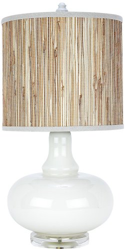 White Glass Base with Grass Cloth Shade Table Lamp