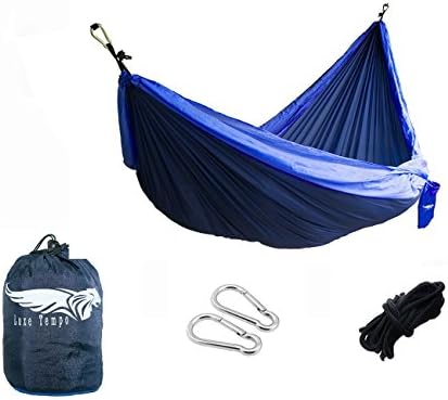 Luxetempo Portable Ultralight Nylon Parachute Double Hammock -Camping Backyard Recreation-8.9 * 4.6 ft Blue