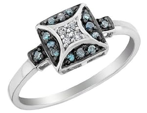 White and Blue Diamond Ring 1/7 Carat (ctw) in Sterling Silver Size 7