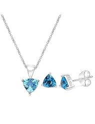 1.50 Carat Swiss Blue Topaz Triangle Shape .925 Sterling Silver Earring & Pendant Set