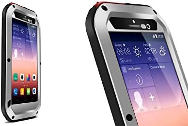 Huawei P7 Weatherproof Hard Shell Aluminum Metal Case with Gorilla Glass Dustproof Shockproof Dirtproof Protective Cover for Huawei Ascend P7 Rugged Case (Silver)