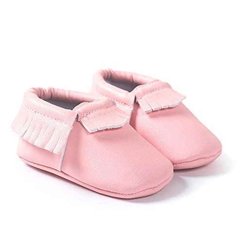 Kids Baby Boy Girl Pre-Walker Anti-slip Leather Tassel Fringe Moccasin Slip-on Shoes (12cm, Pink)