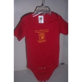 When I think of you it makes my heart HAPPY Body Suit, Red Short Sleeve