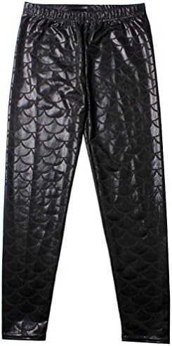 Bamovo Girls Black Elastic Waist Stretch Cute Mermaid Scale Full Length Leggings
