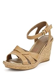 Footglove™ Fashion Leather Wide Fit Ankle Strap Wedge Sandals