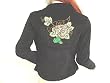 Sequined Tattoo Design Ladies Velvety Black Blazer - Love & Flowers Tattoo Design in Sequins and Beads on Black Blazer