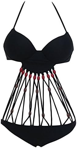 Lobikin Women's Black Strappy One Piece V-Neck Cut-Out Push Up Monokini Swimsuit
