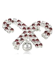 Red and Clear Crystal Faceted Glass Bead Candy Canes with Bell Pin