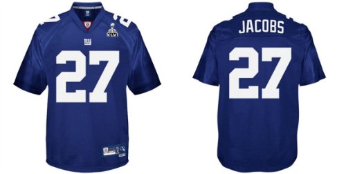 2012 Super Bowl Xlvi NEW York Giants #27 Brandon Jacobs Blue Jerseys Authentic Football Jersey Size 48-56 (Please Select the Size When You Order, Can Do Drop Shipping) (XXXL/56)