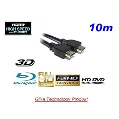 10m GiXa Technology High Speed HDMI Kabel 10 Meter mit Ethernet High Definition Cable Kabel black / Schwarz Full HD FULLHD Aufl�sung 1080p HDMI zu HDMI Kabel 19pol. 1.3 1.3a 1.3b 24K Vergoldet geeignet f�r Xbox 360 / Playstation 3 / Beamer / DVB Receiver / TFT Monitor / HD-Ready / FULL HD Fernseher / Blu-Ray / DVD / HD-DVD / PS3 / HDTV (Der Kabel von Fa. CS-Power �bertr�gt Garantiert Verlustfreie Daten / Kristallbild) Playstation3 / Digital TV / Fernsehen / BluRay / Spielkonsolen / Konsolen / PC / Computer / Komputer / Notebook / Netbook / Laptop