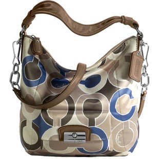 Coach Kristin Op Art Signature Outline Shoulder Hobo Bag Purse Tote Blue Multi