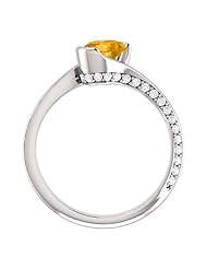 14K White Gold 7.00x5.00mm Oval Cut Citrine and Diamond Ring -- LIFETIME WARRANTY