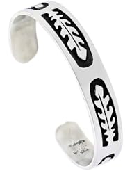 Sterling Silver HOPI Design Feather Cuff Bangle 1/2 inch wide,