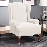 Stretch Stone Wing Chair Slipcover in White (T-Cushion)