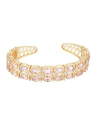18k Gold Over Sterling Silver Brazilian Amethyst Double Row Cuff Bracelet
