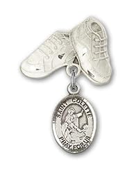 Sterling Silver Baby Badge with St. Colette Charm and Baby Boots Pin