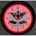 Corvette Black Rim Red Neon Clock (red) (15"H x 15"W x 3"D)