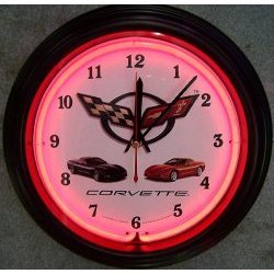 Corvette Black Rim Red Neon Clock (red) (15H x 15W x 3D) by Neonetics, Inc