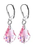 Pink Swarovski Crystal Sterling Silver Leverback Dangle Earrings