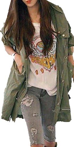 Skull Army Green Military Hoody Coat Jacket Pocket Drawstring Windkreaker Trench