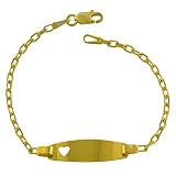 14kt Yellow Gold Cable Link Baby Id With Heart Bracelet