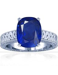 14K White Gold Cushion Cut Blue Sapphire Fana Designer Ring