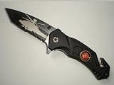 Black U.S. MARINES SPRING ASSIST RESCUE POCKET KNIFE HELICOPTER TANTO BLADE WITH GLASS BREAKER & SEAT BELT CUTTER