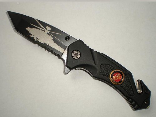 Black U.S. MARINES SPRING ASSIST RESCUE POCKET KNIFE HELICOPTER TANTO BLADE WITH GLASS BREAKER & SEAT BELT CUTTER Black U.S. MARINES SPRING ASSIST RESCUE POCKET KNIFE HELICOPTER TANTO BLADE WITH GLASS BREAKER & SEAT BELT CUTTER