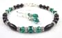 2 Piece Set: Emerald May Birthstone Bracelets in Onyx, Sterling Silver, and Swarovski Austrian Crystals