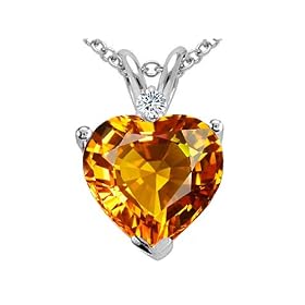 1.92 cts Genuine Citrine and Diamond Heart Pendant - 14kt White or Yellow Gold by Finejewelers