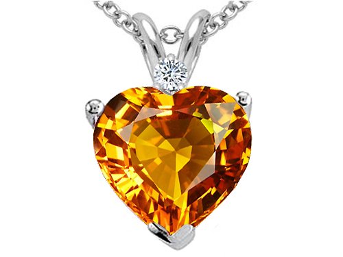 Childrens Toyshop  Jewelry : 1.92 cts Genuine Citrine and Diamond Heart Pendant - 14kt White or Yellow Gold