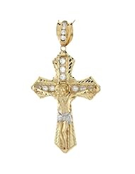 14k Two-Tone Gold and CZ Jesus Christ Crucifix Cross Charm Pendant