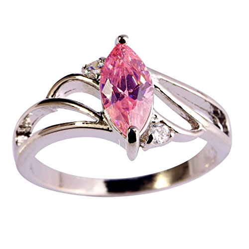 Psiroy 925 Sterling Silver Stunning Created Gorgeous Women's 5mm*9mm Marquise Cut CZ Pink Topaz Filled Ring