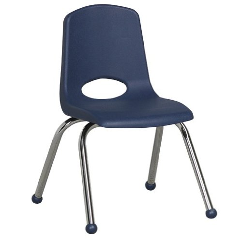 School Stack Kids Chairs w Chrome Legs in Navy Blue Set of 6 (14 in