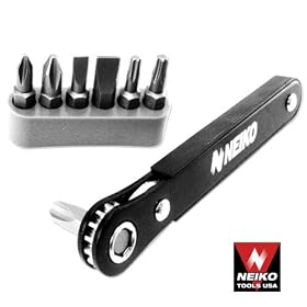 Premium-Grade Close-Quarters Mini Ratcheting Screwdriver and Bit Set by Neiko Tools