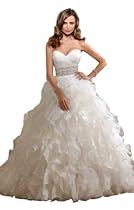 Hot Sale Biggoldapple Ball Gown Sweetheart Court Train Organza Wedding Dress With Cascading Ruffles/Draped/Beading Wedding Dress 12 White