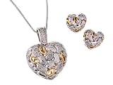 14K Yellow Gold and Sterling Silver Diamond Heart Pendant and Earrings Set